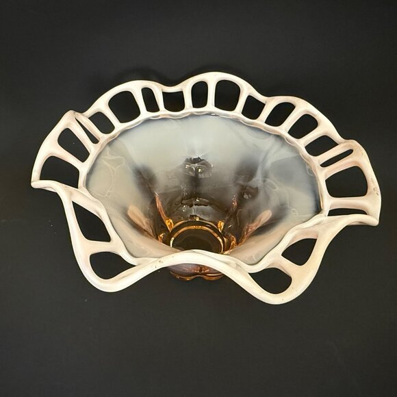 Vintage Hand-Blown Glass Bowl With Lattice Edge Decorative Centerpiece - Picture 2 of 6